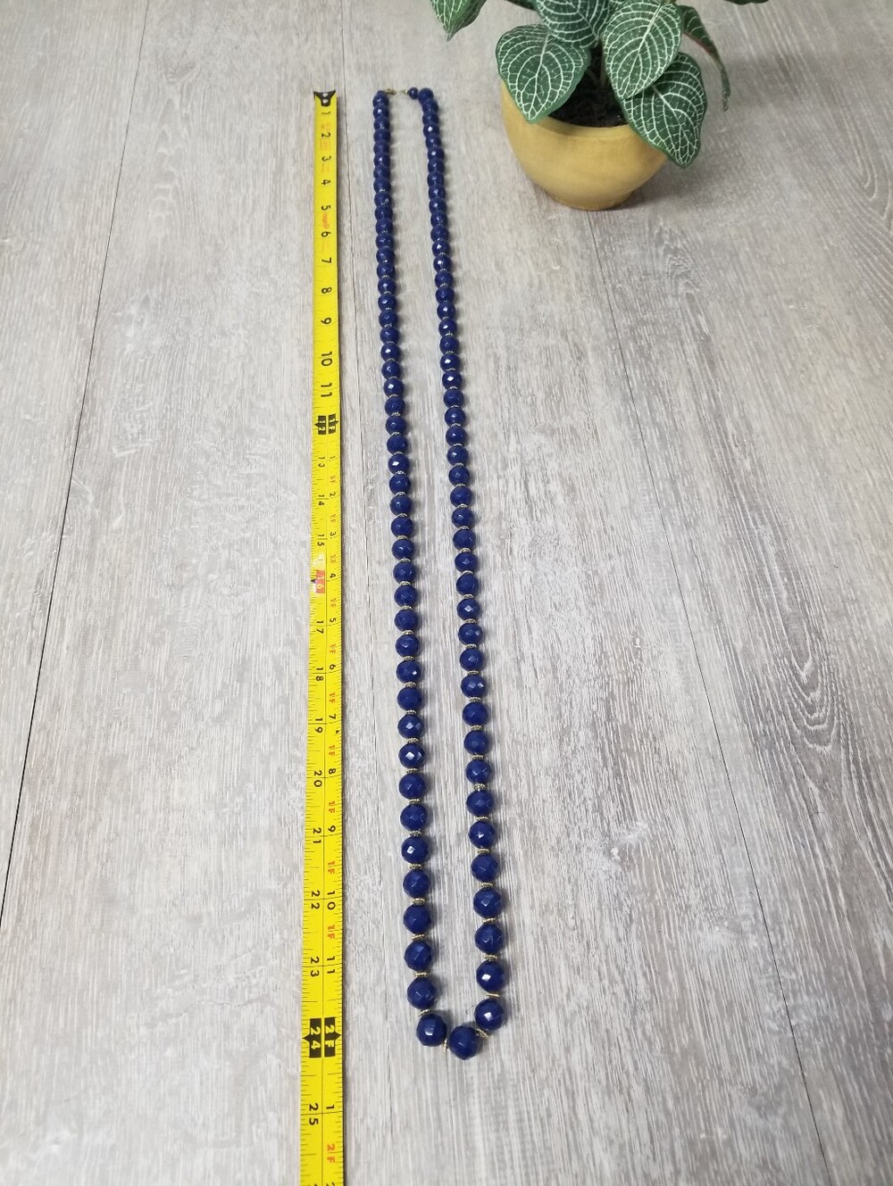 Long Royal Blue Beaded Necklace Vintage - Picture 8 of 10
